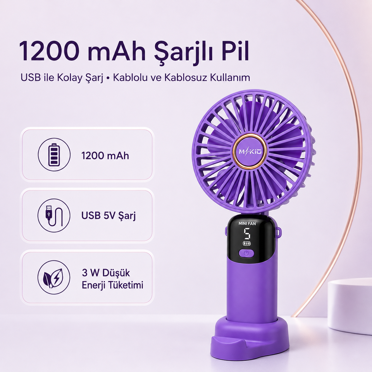 MKİO 1200 mAh batarya USB 5V şarj ve 3 watt güç