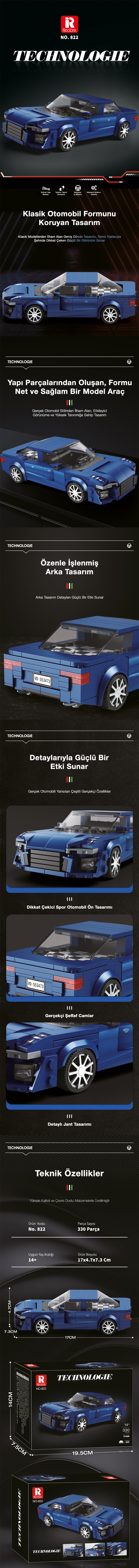 Reobrix Luxury Sports Sedan Car Audi A6 822 Brick Yapım Seti