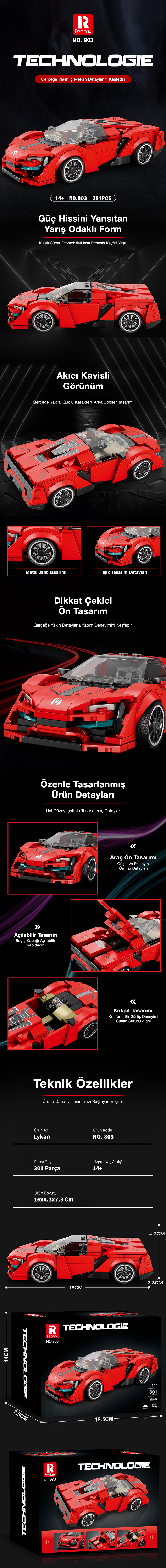 Reobrix Sports Car Lykan HyperSport 803 Brick Yapım Seti