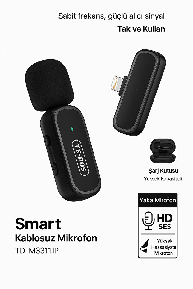 İphone Uyumlu Akıllı Kablosuz Yaka Mikrofonu HD Ses Kalitesi Tak ve Çalıştır Yüksek Hassasiyetli - 1