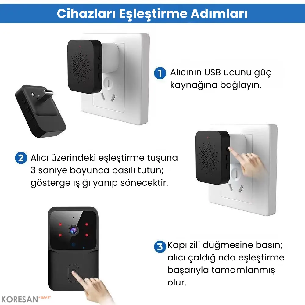 WiFi Akıllı Görüntülü Kapı Zili – Gece Görüşlü, Kablosuz
