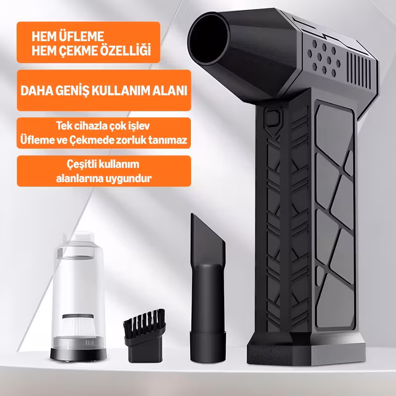 elektrikli hava üfleyici & vakum – 130000 rpm süper güçlü, 3 kademeli ayar, kablosuz, 8000 mah bataryalı, şarjlı turbo toz üfleyici ve toz çekici, bilgisayar, klavye, ev, araç, dış mekan kullanımı, aparatlı Ürün detayları 1