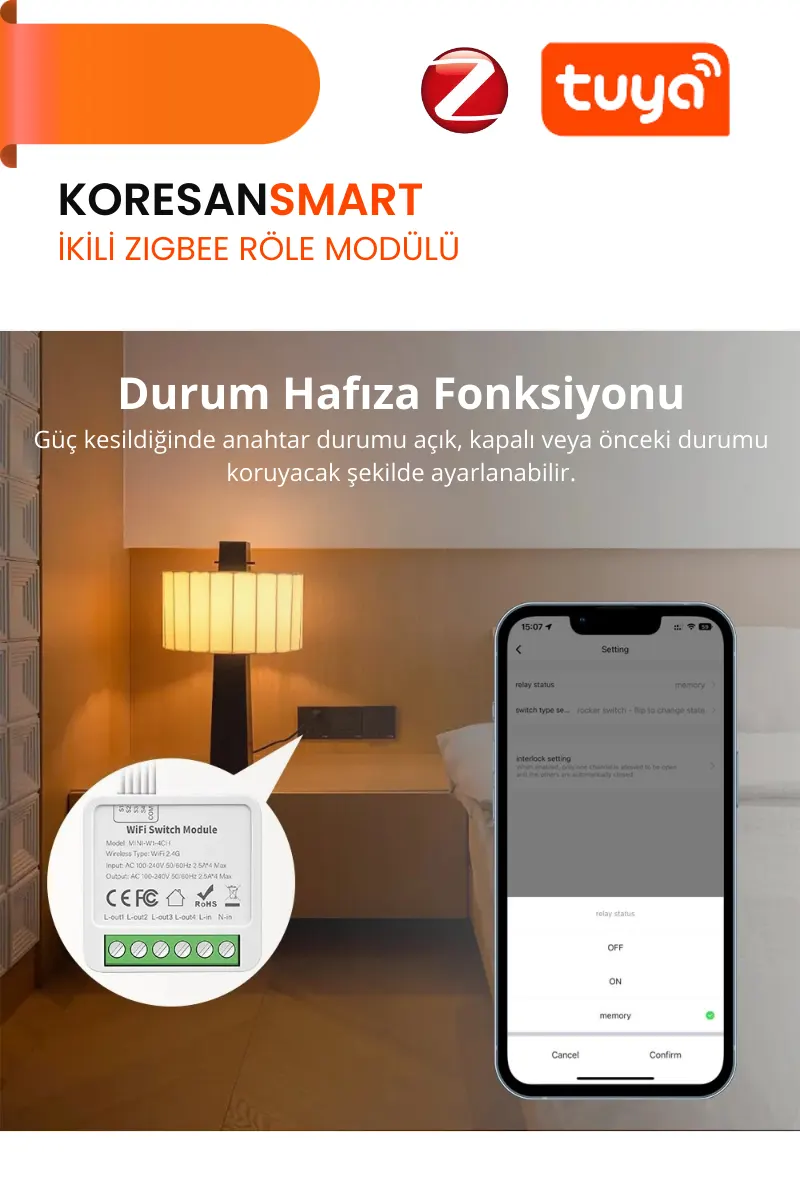 Mini İkili Zigbee Tuya Röle Anahtar Modülü + RF Alıcılı