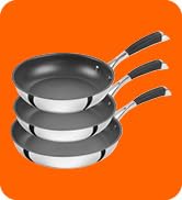 Sabit arka plan üzerinde turuncu ve siyah renk şemasında ısıtma veya pişirme temalı sembollerle üç dairesel sembollü ürün diyagramı.