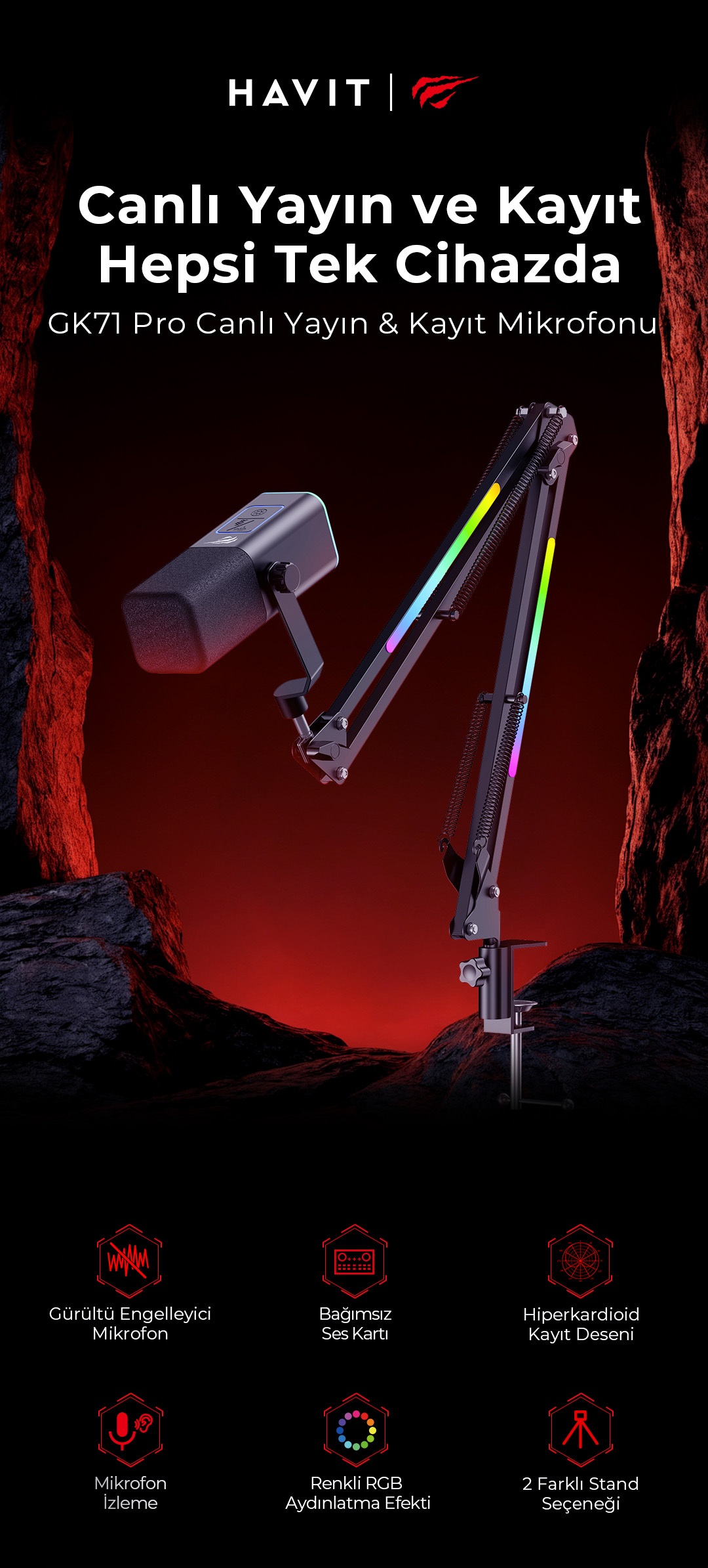 Havit Gamenote GK71 Pro RGB Yayıncı Mikrofonu