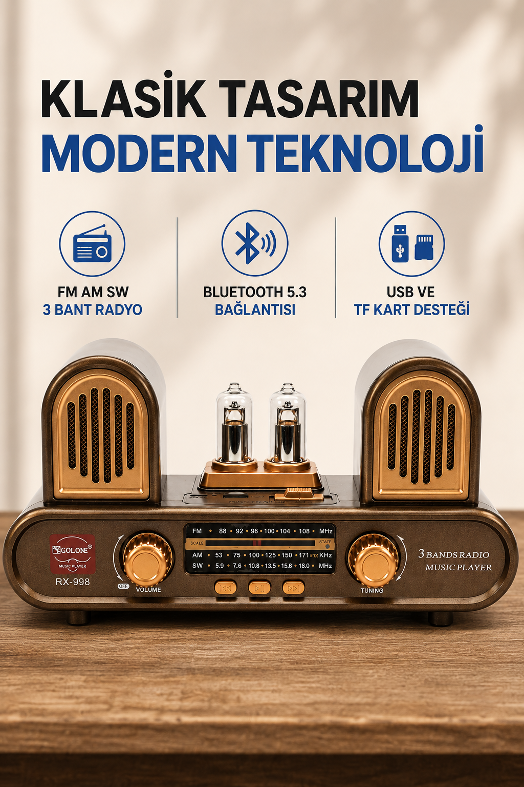 CoverZone Yeni Nesil Radyo Fm Am Sw 3 Bant Radyo Bluetooth Fiyatı