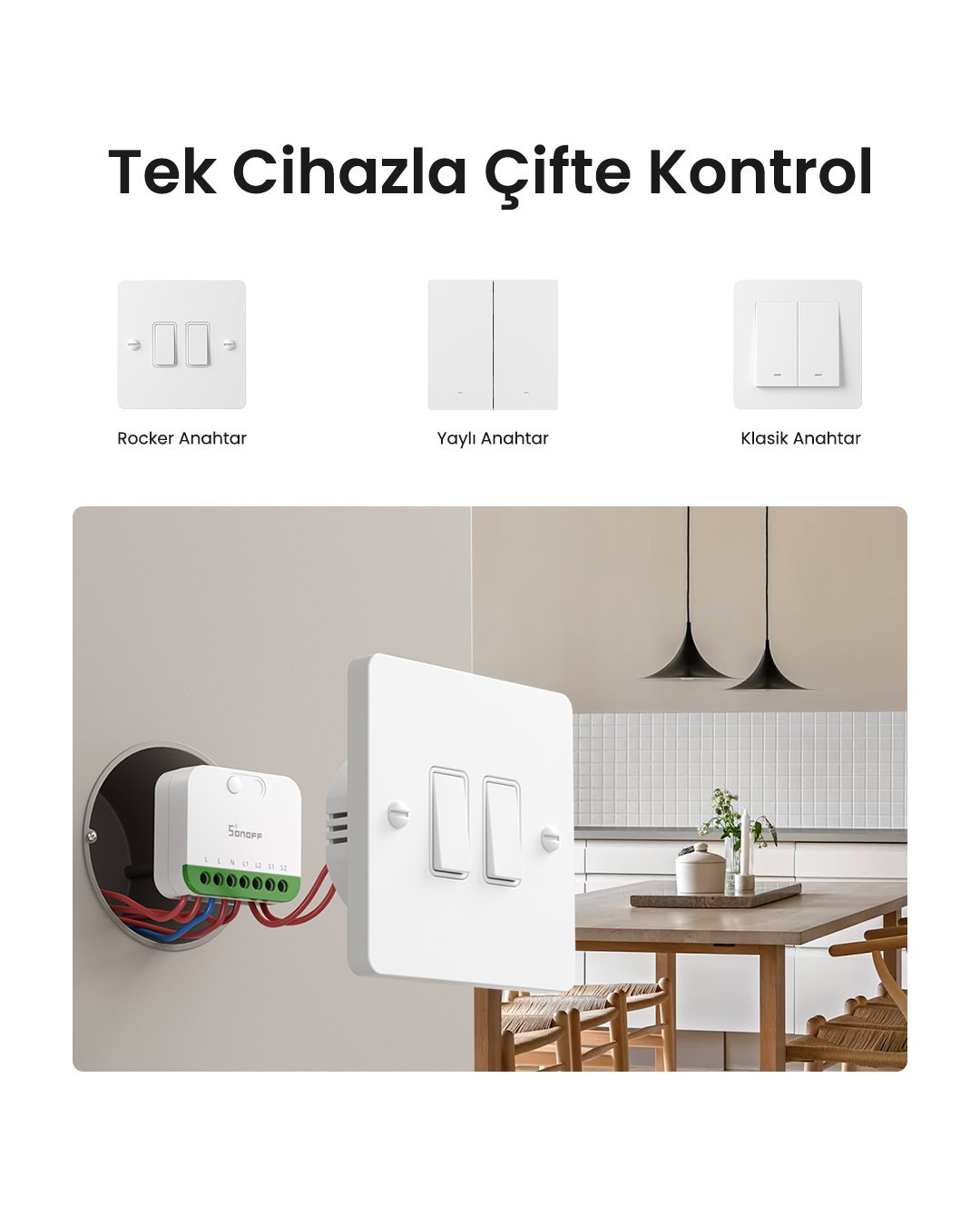 SONOFF 2 Kanallı Kontaktör Röle