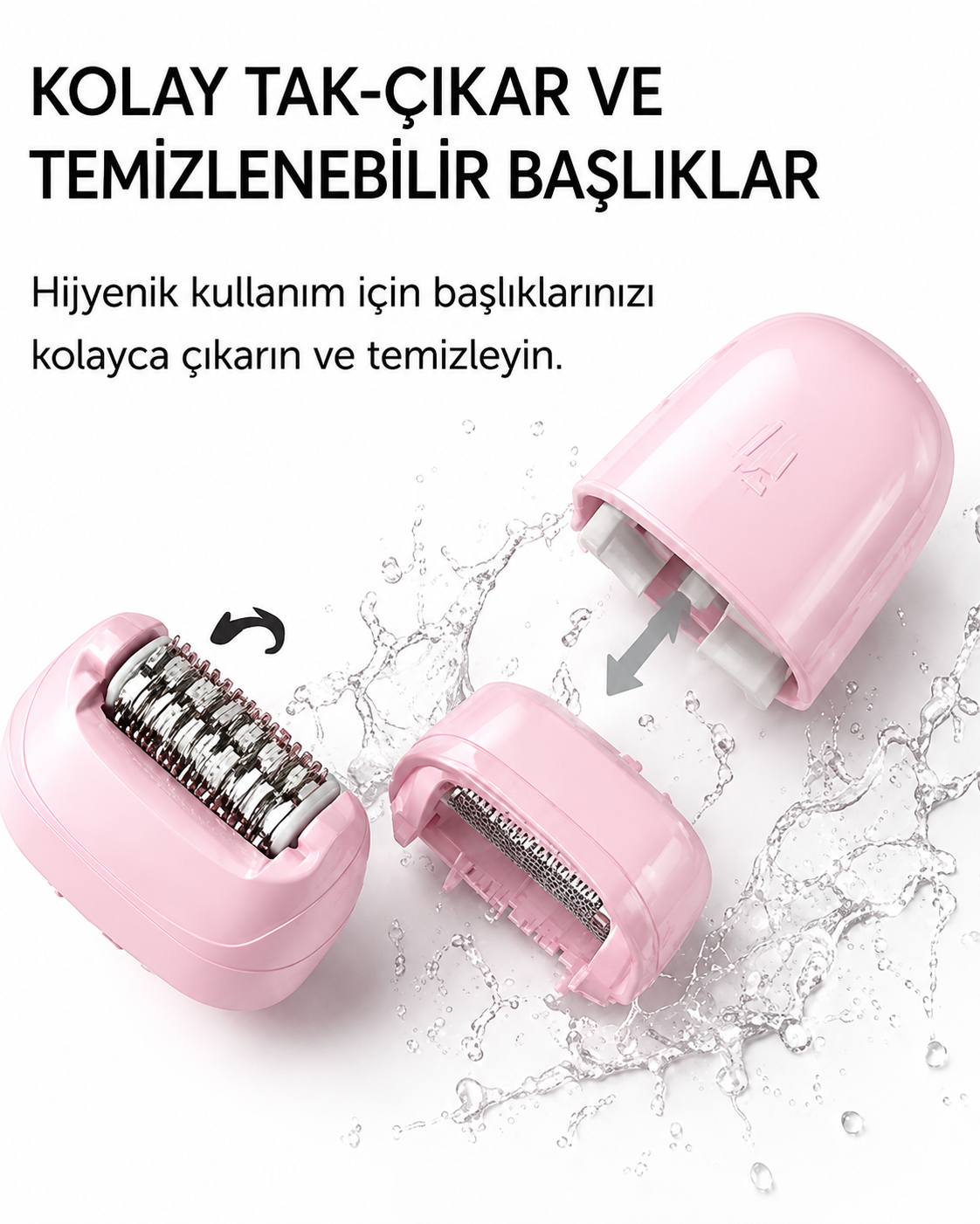 Kolay tak çıkar ve temizlenebilir epilatör başlıkları