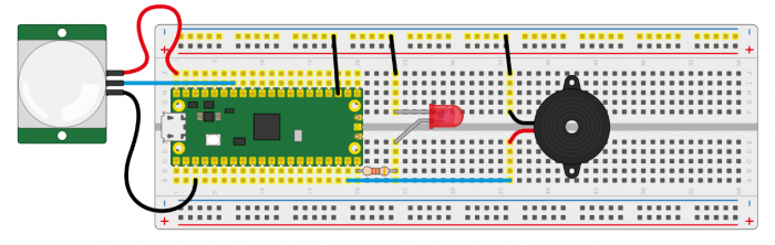 Raspberry Pi Pico PIR hareket sensörlü alarm deneyi
