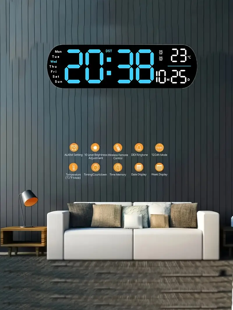 uzaktan kumandalı büyük dijital , çift alarm, yaz uygulaması, 10 seviyeli parlaklık, led gece işığı, usb ile çalışır, kablosuz prizli kullanım, odaları, oturma odaları ofisler için i̇deal ( dahil değildir) ayrıntılar 0
