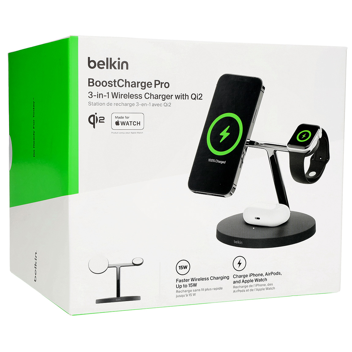 Belkin Boost Charge Pro 3'ü 1 arada Kablosuz Şarj Cihazı Qi2 MagSafe, Apple Cihazları için, beyaz