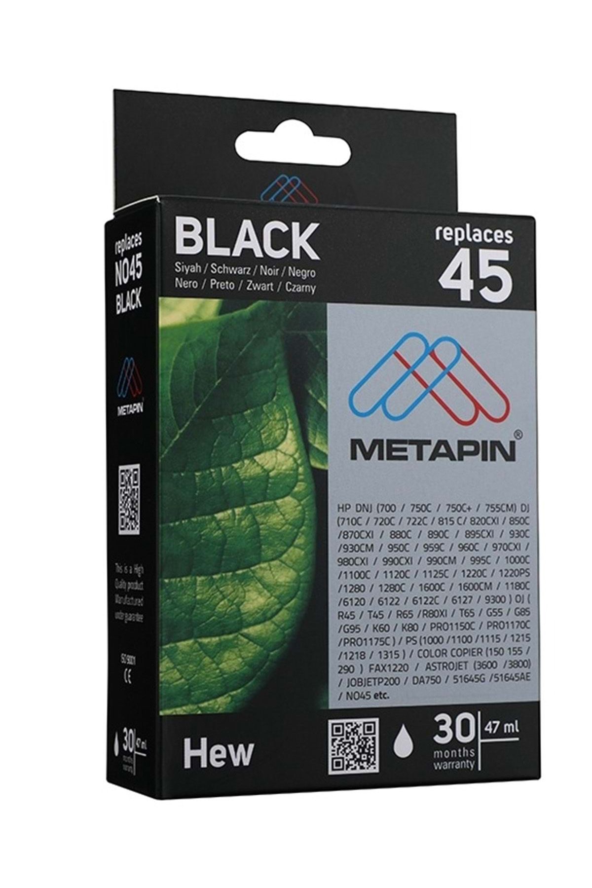 METAPİN Pastal Çizim Uyumlu Plotter Makinesi Mürekkep Siyah Kartuş Ink 51645A HP-45