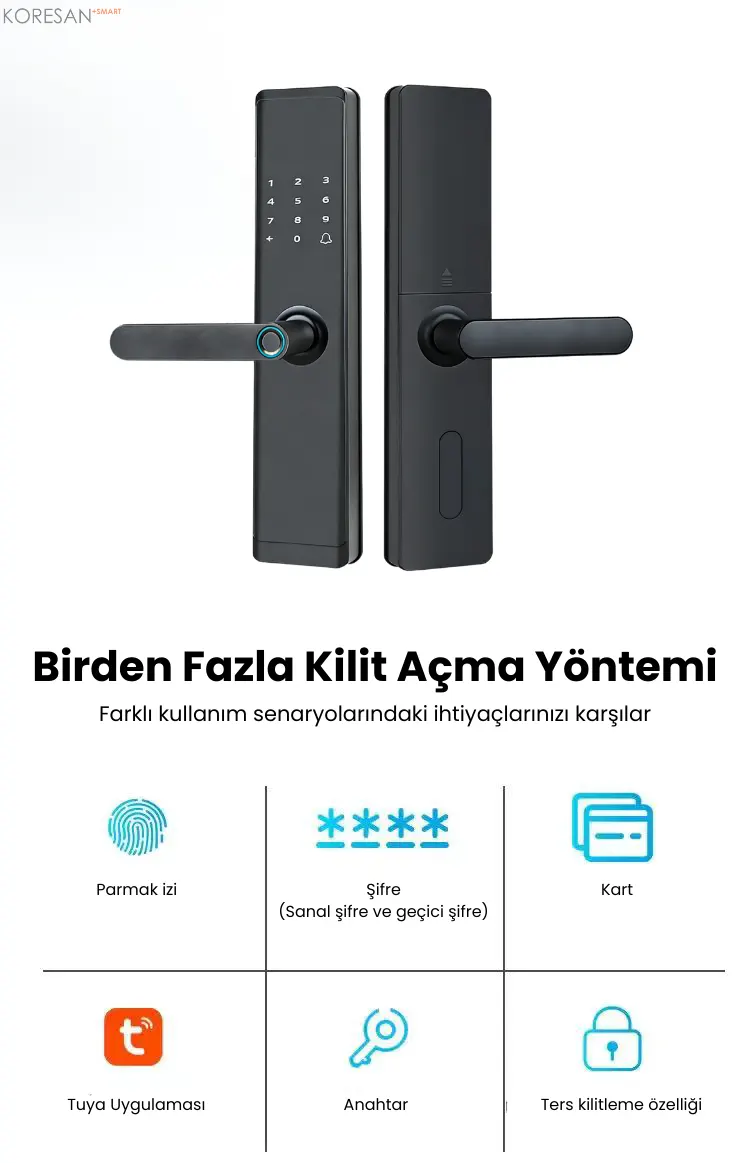 K10N Tuya WiFi Akıllı Kapı Kilidi çoklu açma yöntemleri