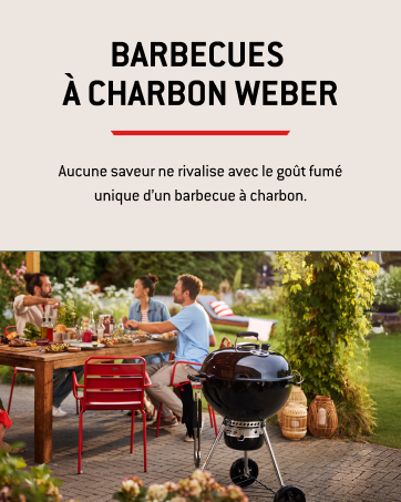 Metin "BARBECUES" ve "A WEBER KÖMÜRLÜ" yazıyor. Kırmızı ızgara ve açık hava yemek tesislerini gösteren açık hava barbekü sahneleri koleksiyonu.