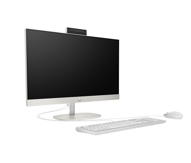 HP ProOne 240 23.8 inch G10 All-in-One Desktop PC EMEA Only ShellWhite T NT Fixed Wired CoreSet VisID GrayBG FrontRight CamUp