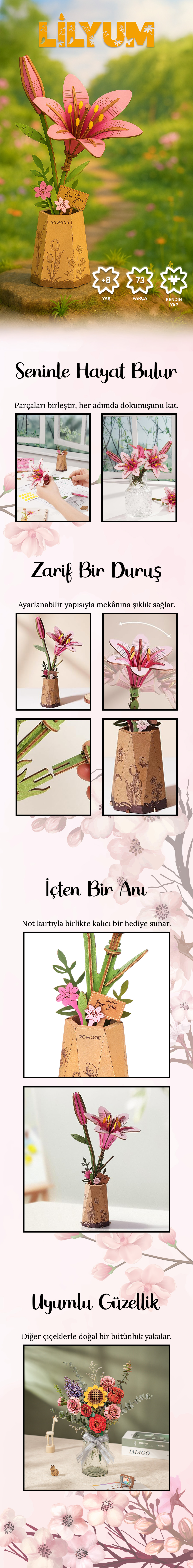 Novi Hobby Minyatür Lilyum | Ahşap Lilyum Maketi | 3D Puzzle