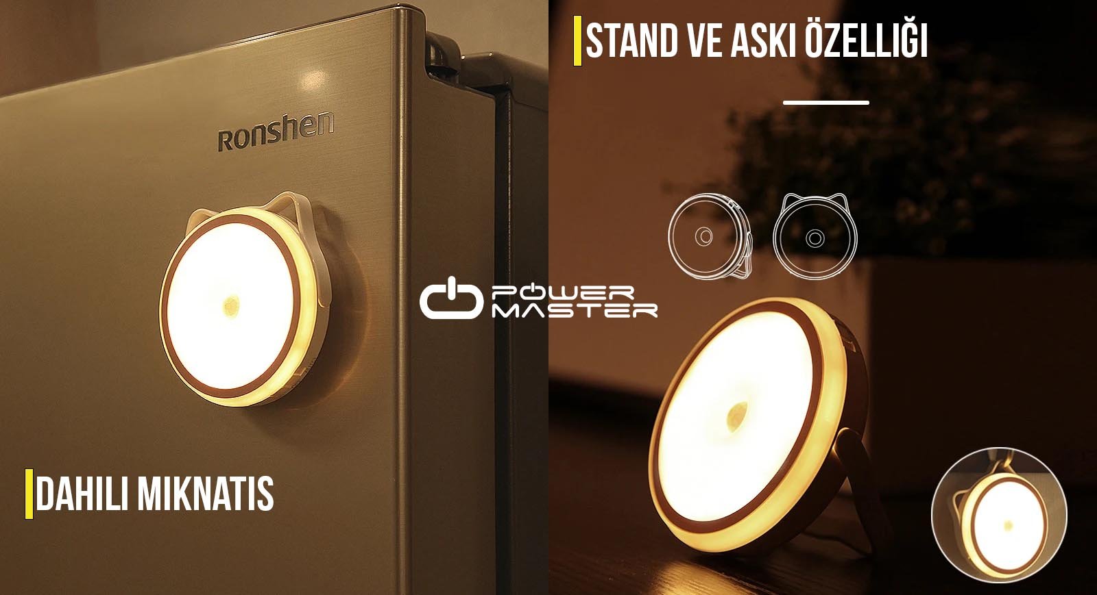 Powermaster JLP-2186 Askılı Mıknatıslı Hareket Sensörlü Şarj Edilebilir Gece Lambası