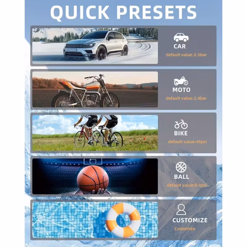 dijital basınç göstergeli taşınabilir hava kompresörü, 150psi şarj edilebilir batarya, led işık, arabalar, motosikletler, bisikletler vb. için kablosuz lastik pompası, siyah, motosiklet lastiği şişirme, kompakt tasarım, dayanıklı yapı, usb type c Ürün detayları 2