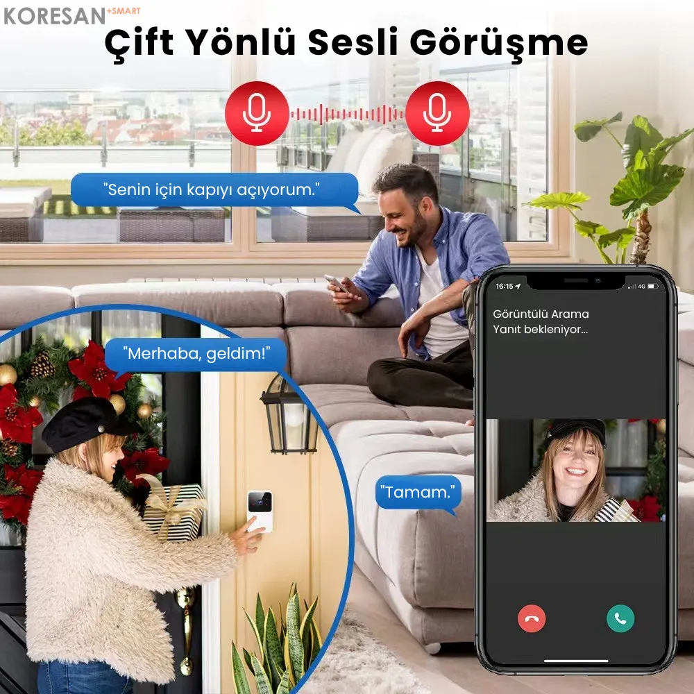 WiFi Akıllı Görüntülü Kapı Zili – Gece Görüşlü, Kablosuz