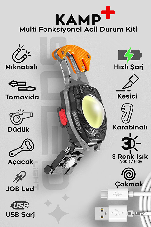 KAMP Plus Multi Fonksiyonel Fener Çok Amaçlı Şarjlı Led Işık - Acil Durum Kit - 1