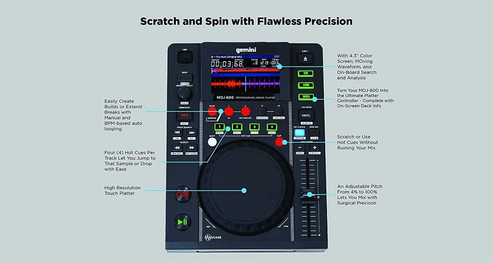 Gemini MDJ-600 Profesyonel CD ve USB DJ Media Player 1