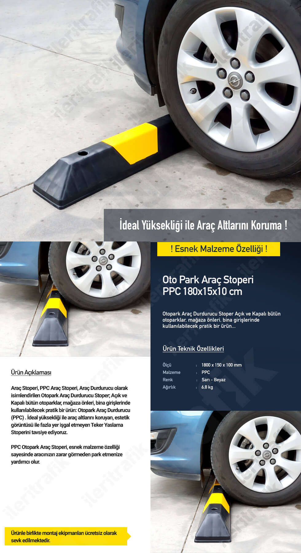 Plastik otopark stoperi 5'li set, araç durdurucu ve yaslama dubası