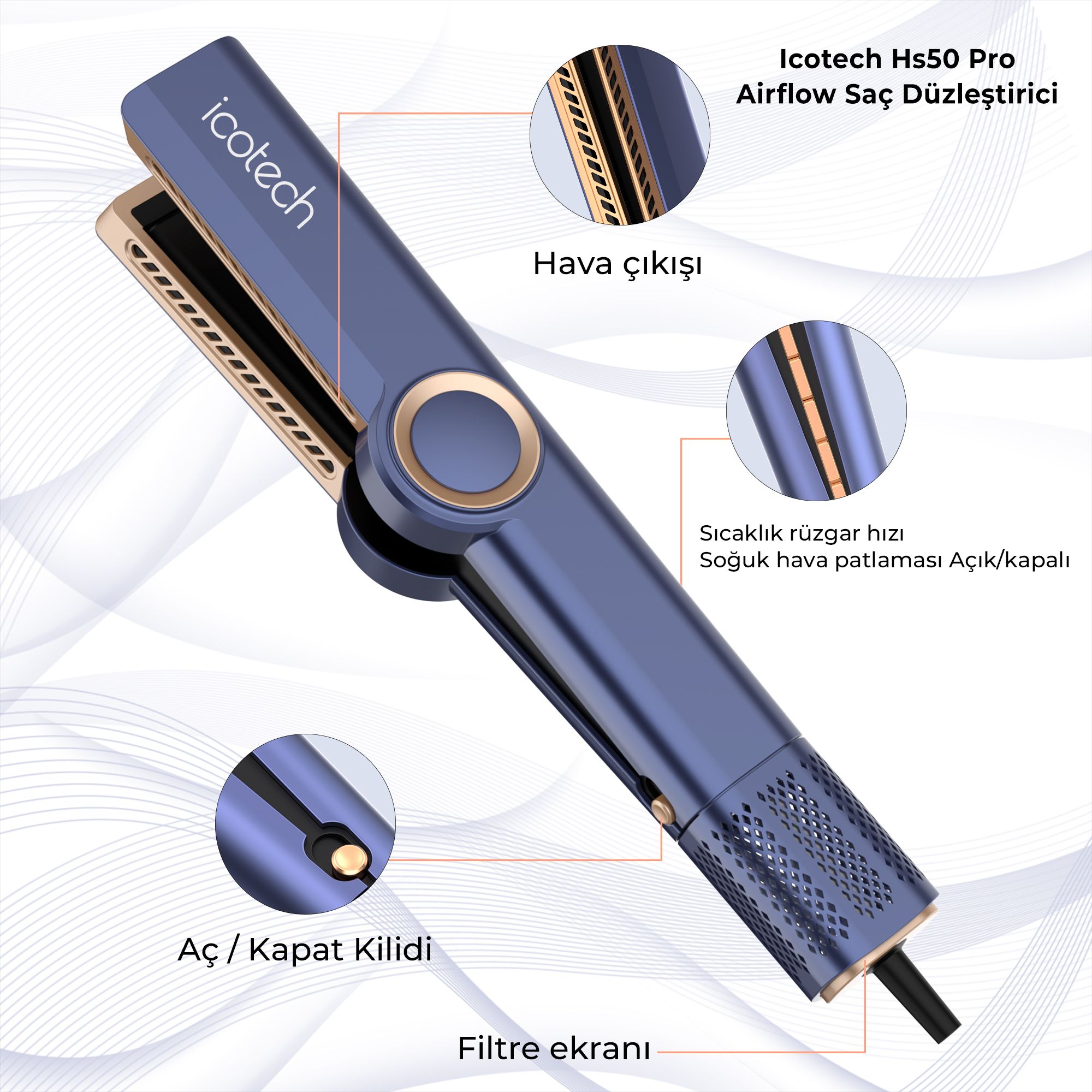 Icotech Hs50 Pro Airflow Saç Düzleştirici - Mavi