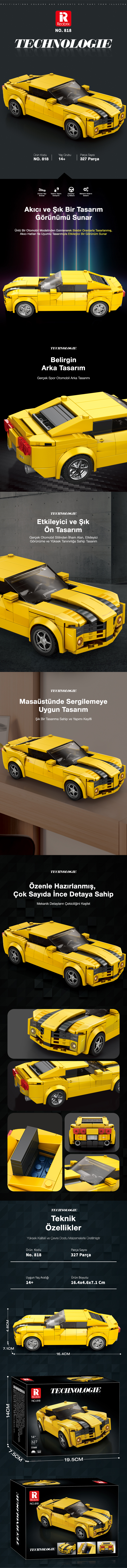 Reobrix Sports Car Chevrolet Camaro 818 Brick Yapım Seti