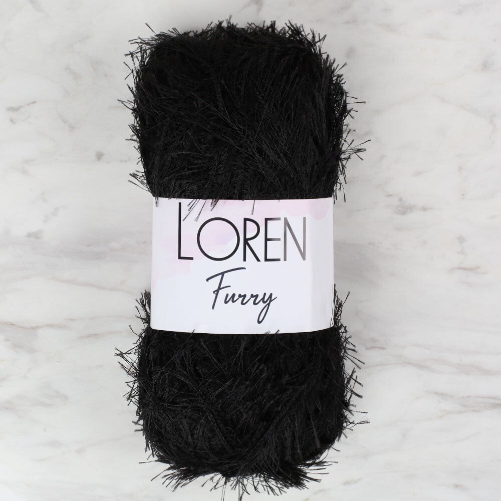 Loren Furry Siyah El Örgü İpi yumak görünümü