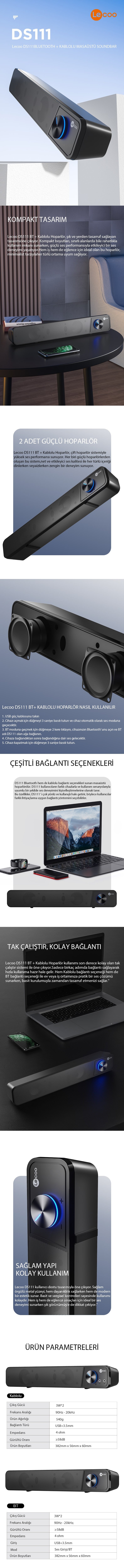 Lenovo Lecoo DS111 6W Kablolu & Bluetooth Stereo Soundbar Hoparlör Kullanım Seneryoları