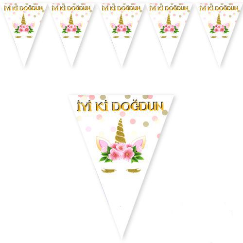 Unicorn Çiçekli Flama Bayrak 150 cm, fiyatı