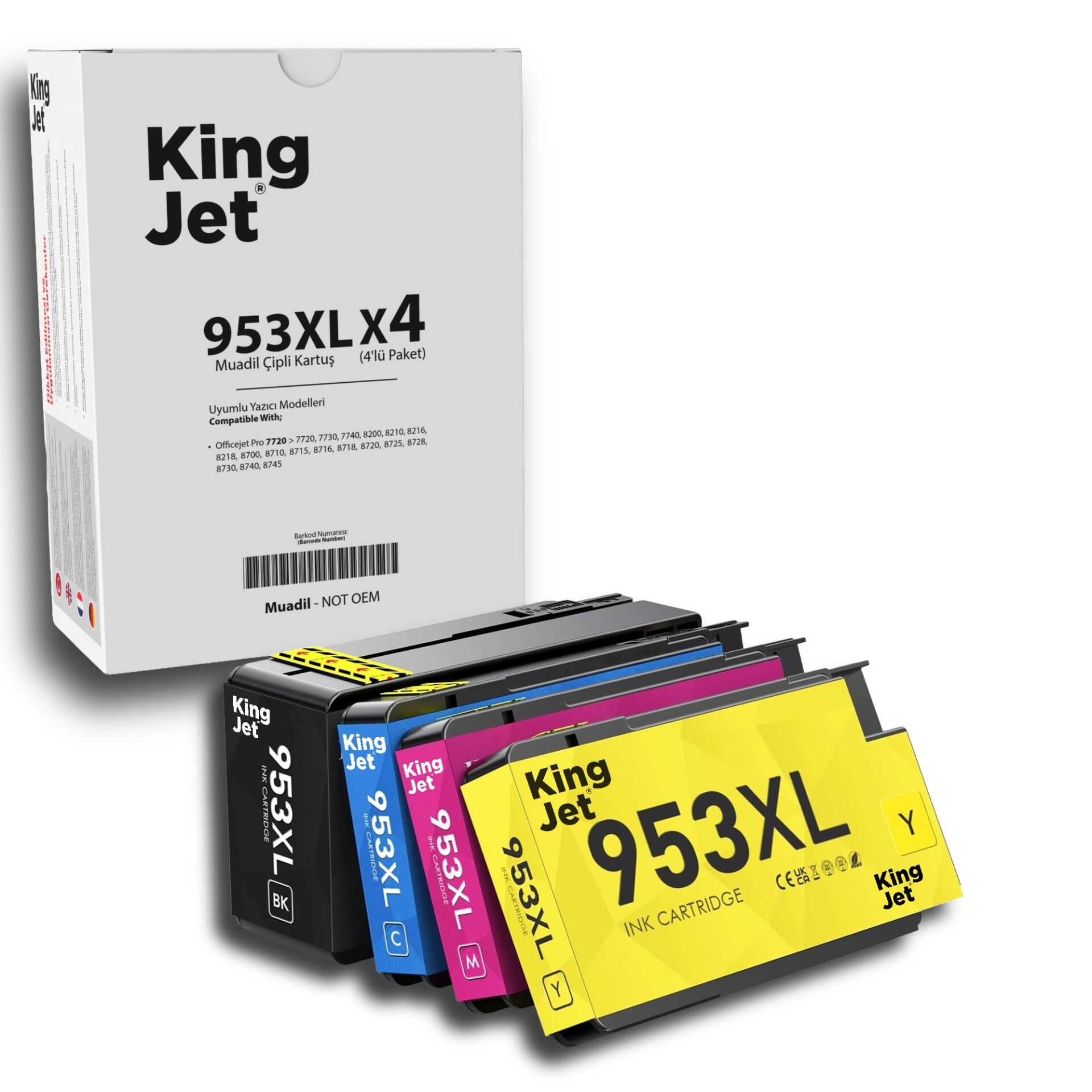 KingJET 953XL Uyumlu Çipli 4 Renk Yüksek Kapasiteli Kartuş Ana Görseli