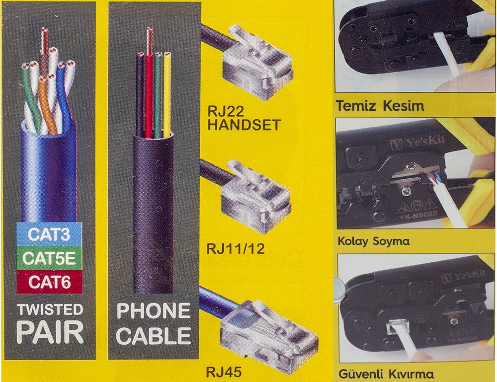 Powermaster YK-N568 RJ11-RJ12-RJ22-RJ45 Sıkma Pensesi