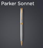 Parker Sonnet tükenmez kalem, paslanmaz çelik, altın süslemeli, orta noktalı siyah mürekkep, hediye kutusu