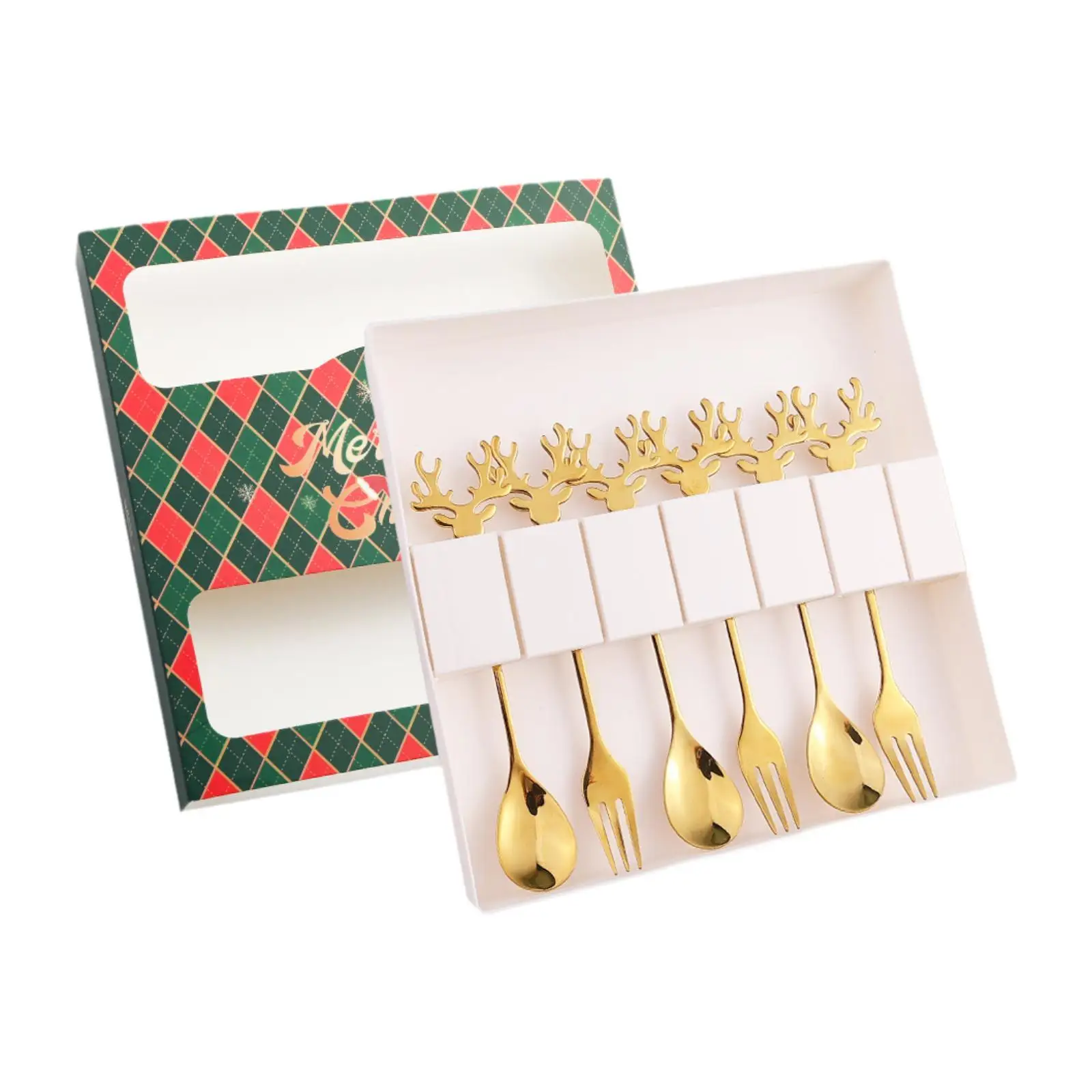 6 Parça Noel Kaşık Çatal Takımı,Çatal Kaşık Tatlı Çatal ve Kaşık Çatal Takımı,Çatal Kaşık Çay Partisi,Ev,Kek,Hediye için Paslanmaz Çelik