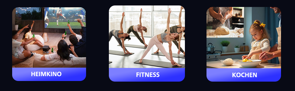 Ekranda 'KOŞU, FITNESS, SAĞLIK' yazısı yer alıyor. Egzersize odaklı arayüzde, fitness takibi için üç kategori düğmesi veya bölüm bulunuyor.