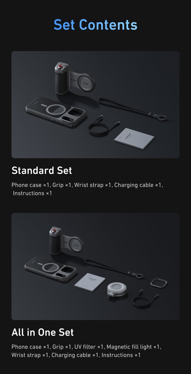 TELESIN Master Grip iPhone 17 Pro ve Pro Max Paket Seçenekleri