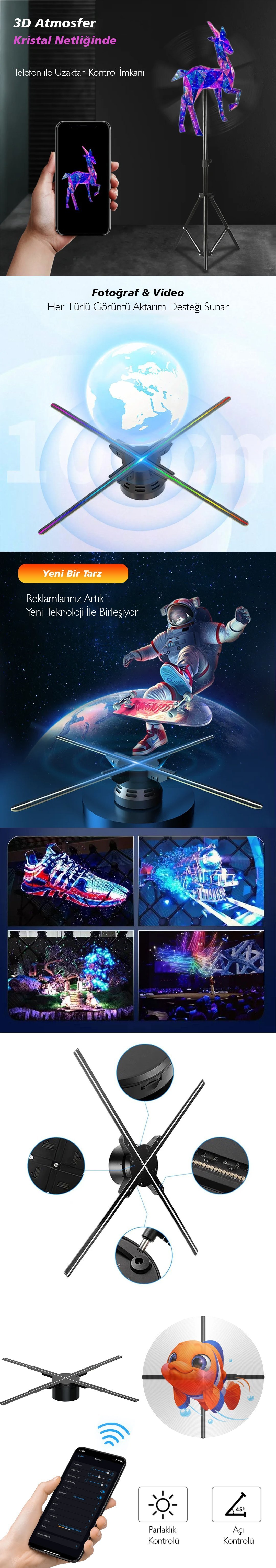 Hello Z7H 3D Hologram Fan, gerçek zamanlı 3D hologram görüntüleyici