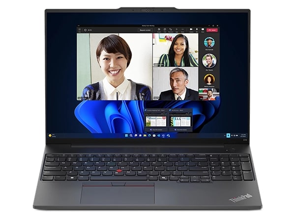 Ön tarafta, ekranı ve klavyesi görünen açık Lenovo Lenovo ThinkPad E16 Gen 2 (16” Intel) dizüstü bilgisayar.