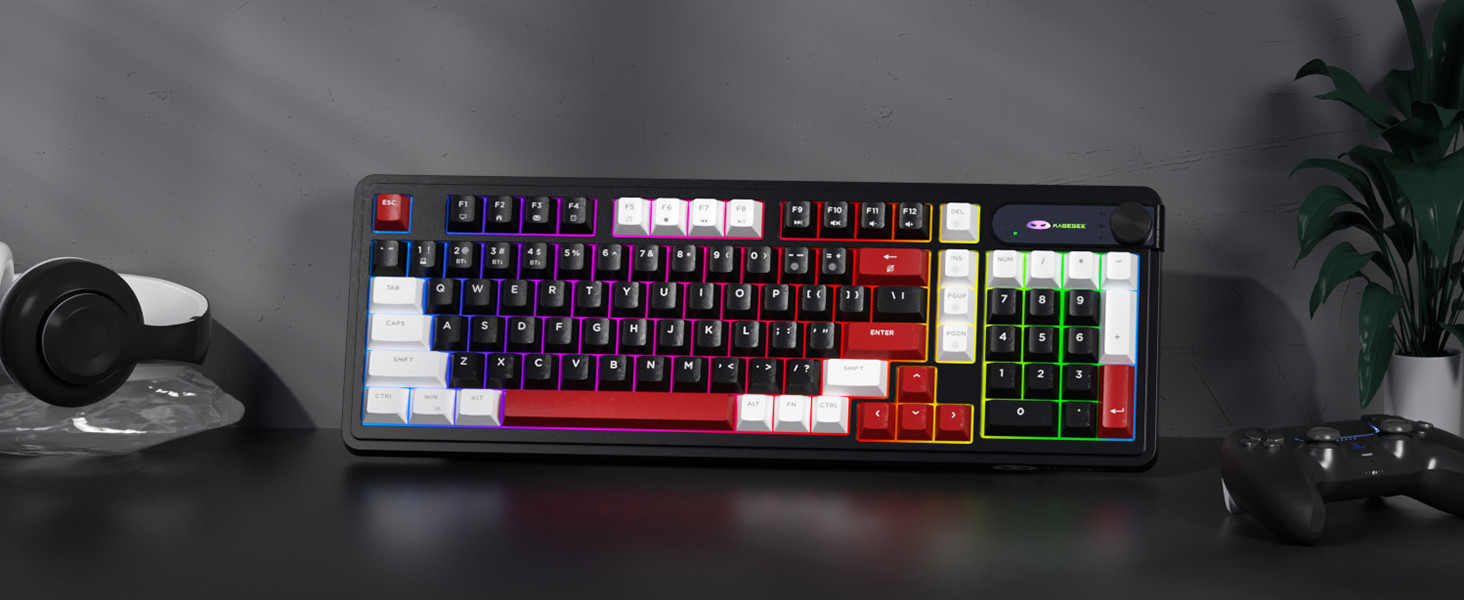 MageGee GK960 Tri-Mode RGB Membran Siyah-Bordo Gaming Klavye