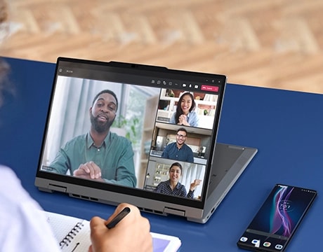 Lenovo ThinkBook 14 2'si 1 arada Gen 5 dizüstü bilgisayarda sanal işbirliği için yapay zeka özellikli geliştirmeler.