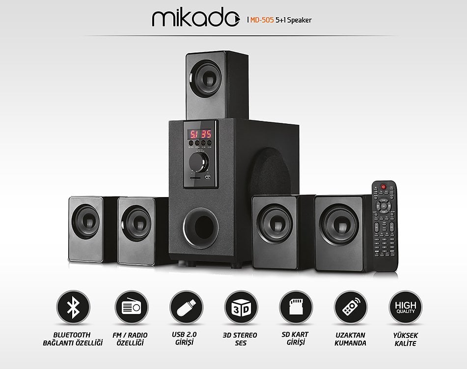Mikado MD-505 5 1 USB - SD - FM Destekli Bluetooth Hoparlör