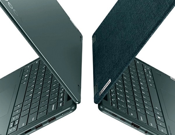 Two Yoga 6 Gen 8 laptops facing left and right