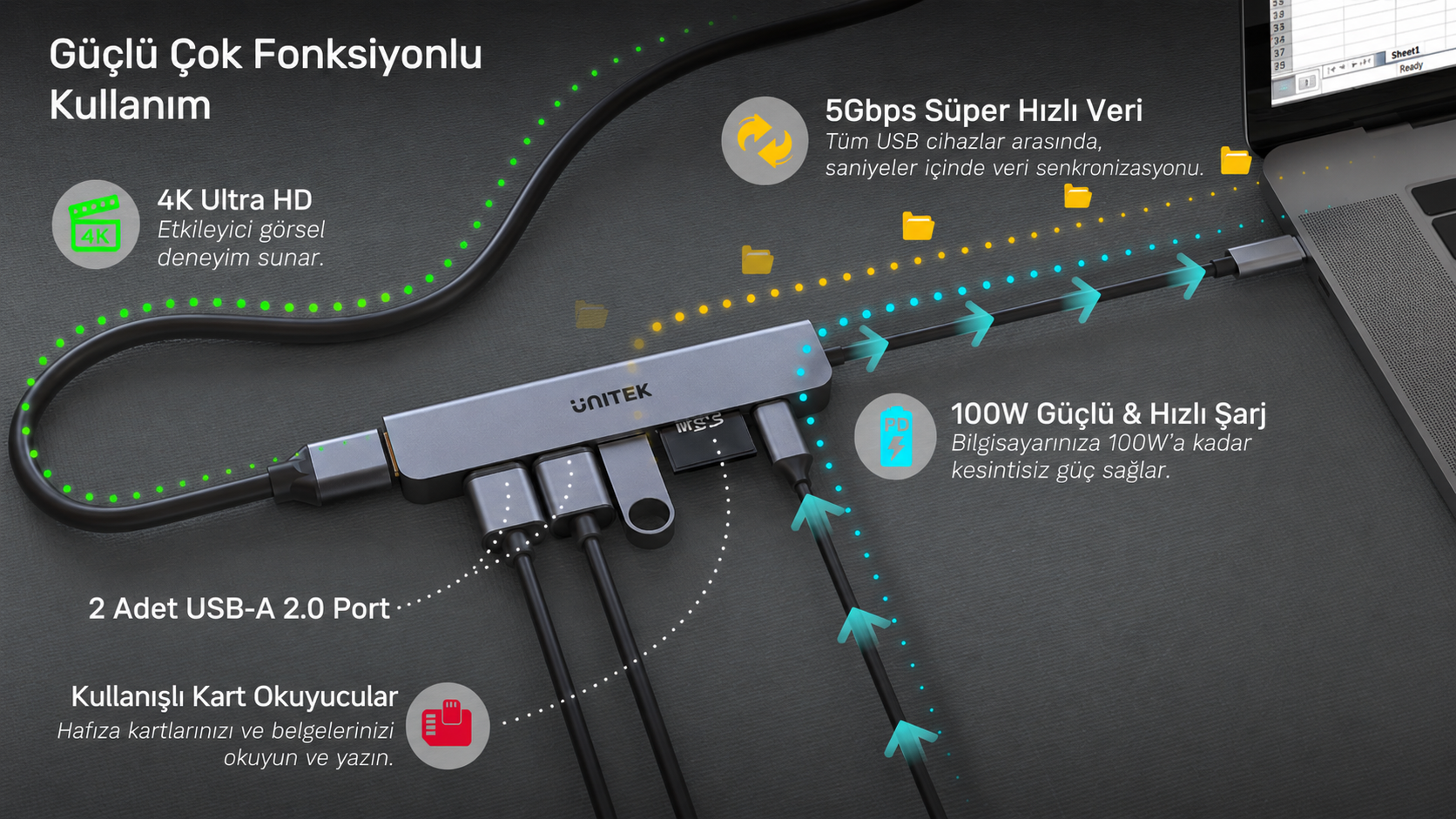 Unitek Type-C to 7 Port Hub Dönüştürücü H1118A