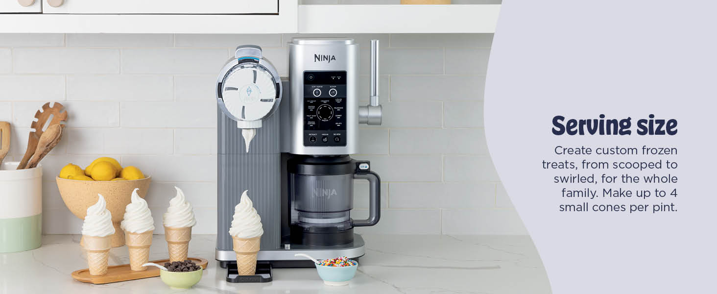 Kitchen counter scene showing coffee maker setup alongside other appliances, with text indicating 'Serving size' visible.