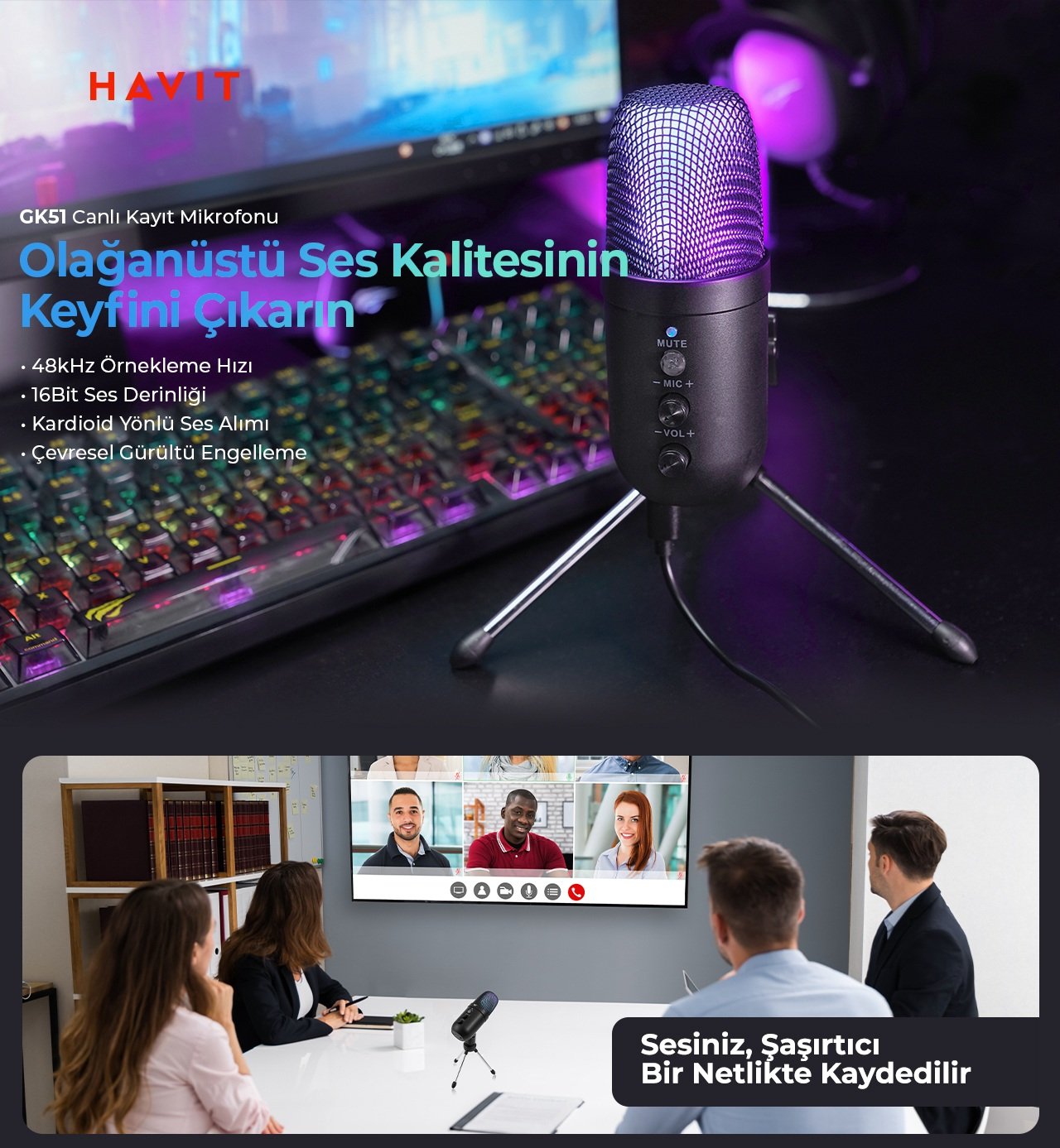 Havit Gamenote GK51 RGB Yayıncı Mikrofonu