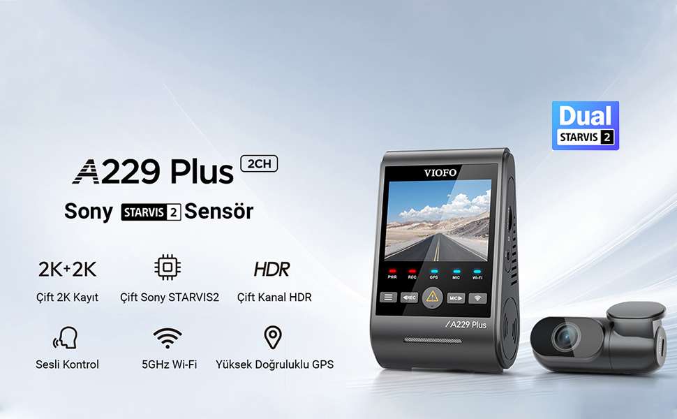 a229 viofo,araç kamerası, HDR, 2K,Wifi