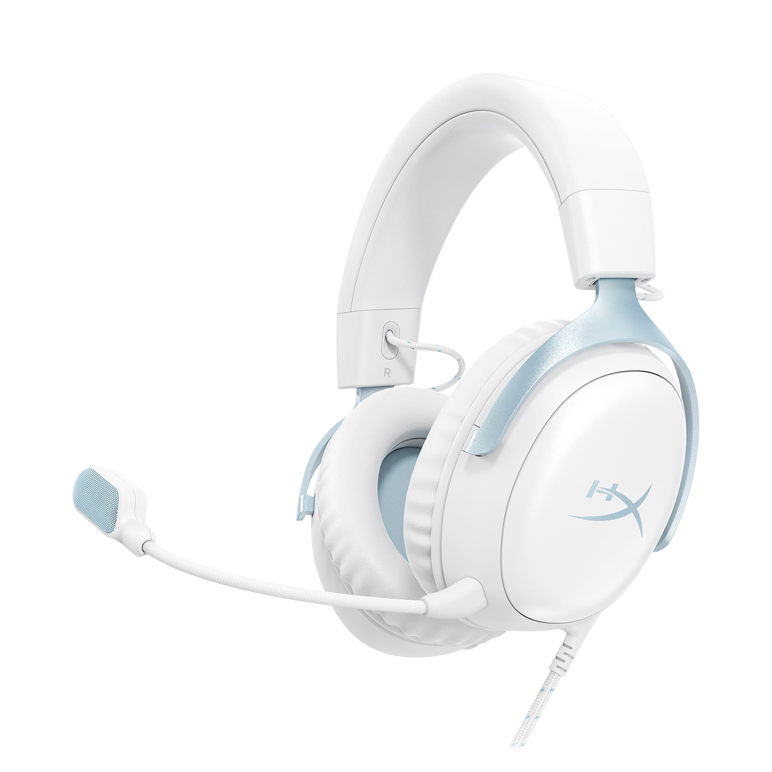 HyperX Cloud III kablolu oyuncu kulaklığı, beyaz ve mavi