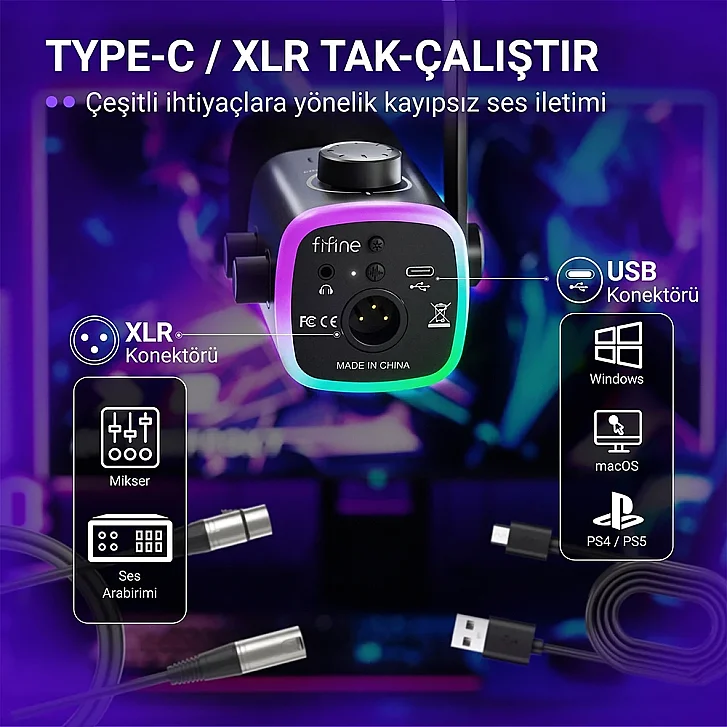 Fifine AM9 USB ve XLR Çift Bağlantı Esnekliği
