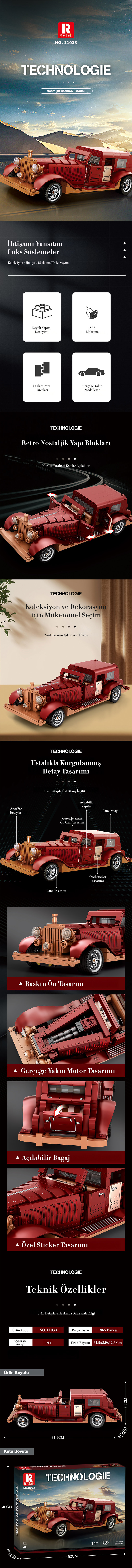 Reobrix Classic Car Rolls-Royce Phantom II 11033 Brick Yapım Seti